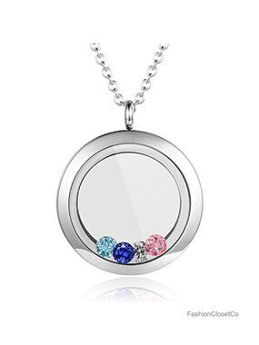 316L Stainless Steel Floating Locket Necklace with Chain, Memory Photo Pendant
